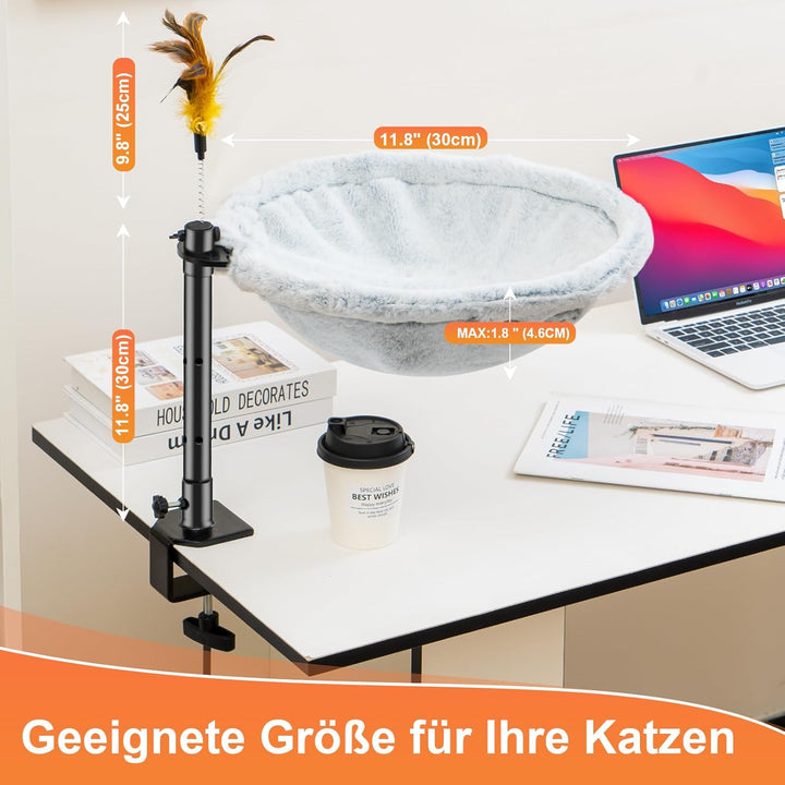 Uross Katzenbett für Schreibtisch - 360° drehbar & höhenverstellbar, weiches Katzenhängematte mit 2