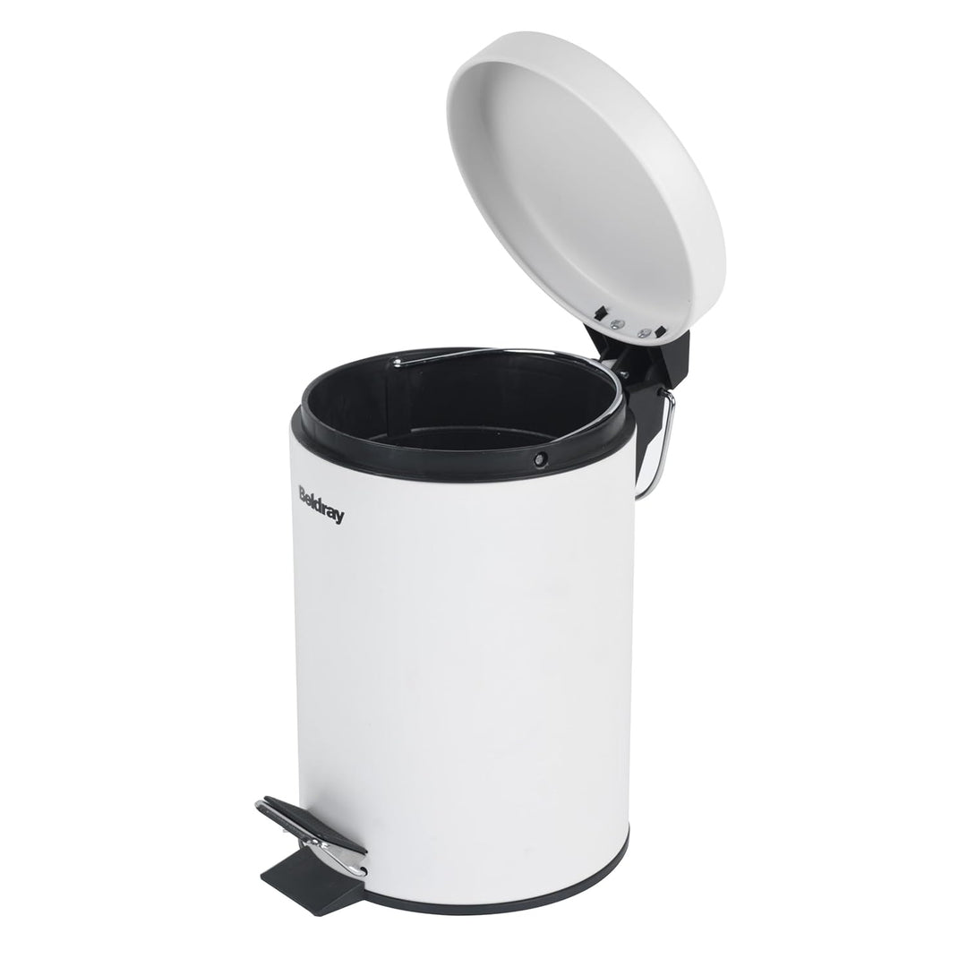 Beldray LA038098WHTEU7 Badezimmer-Fusspedal-Mülleimer - Kleiner runder Edelstahl-Hygienemülleimer fü