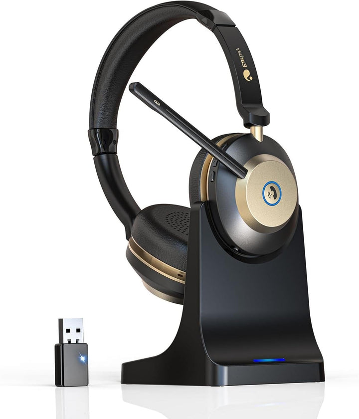 Earbay Headset mit Mikrofon Bluetooth, Headset kabellos KI-Geräuschunterdrückung &amp; USB-Dongle, Bluet