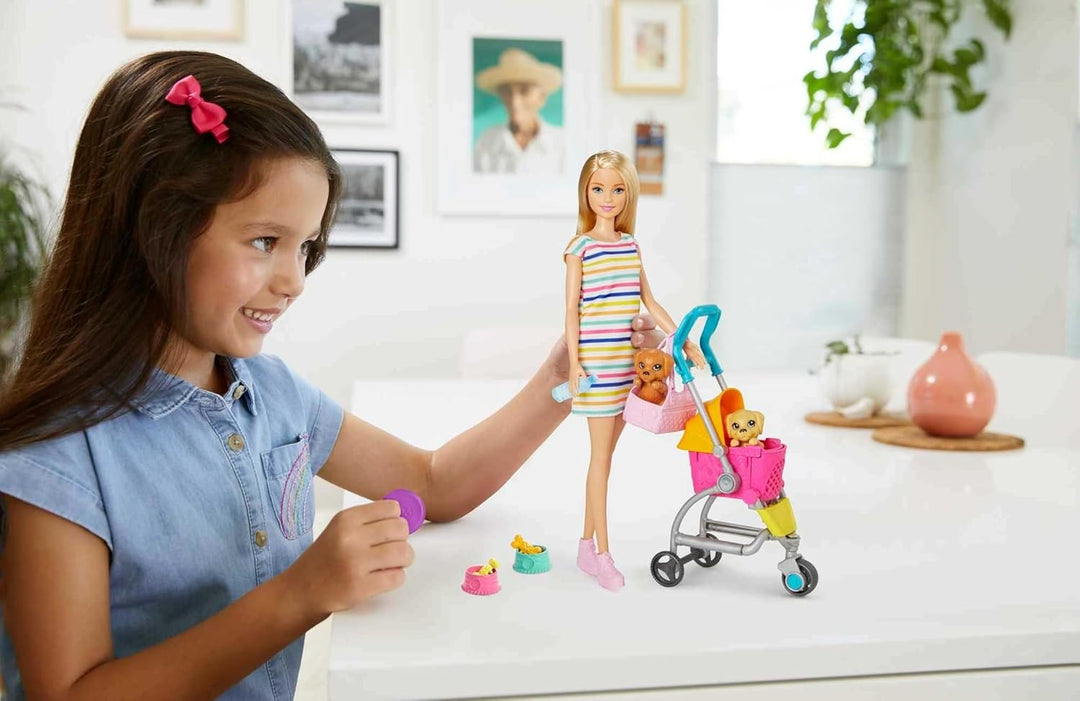 Barbie GHV92 - Hundebuggy Spielset mit Blonder Puppe (ca. 30 cm), 2 Hündchen, einem Buggy für die Hü