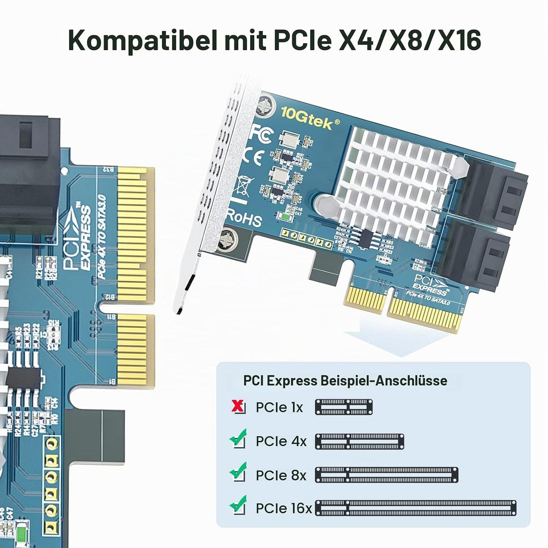 PCIe SATA X4 Card 4 Port with 4 SATA Cables and Low Profile Bracket, 6Gbps SATA3.0 Controller PCI Ex