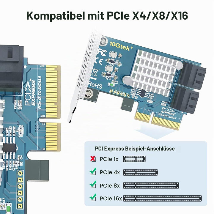 PCIe SATA X4 Card 4 Port with 4 SATA Cables and Low Profile Bracket, 6Gbps SATA3.0 Controller PCI Ex