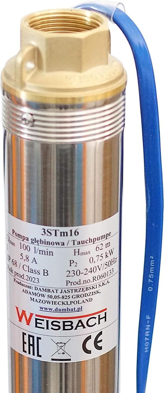 3" WEISBACH Tiefbrunnenpumpe 3STM16 0,75kW 6000l/h 6,2bar sandverträglich