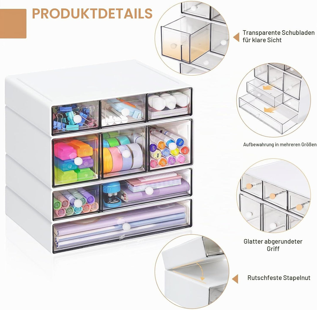 Desk Aufbewahrungsbox mit 9 Schubladen, ToyaJeco 4 Lagen Stapelbare Desktop Craft Storage-Schubladen