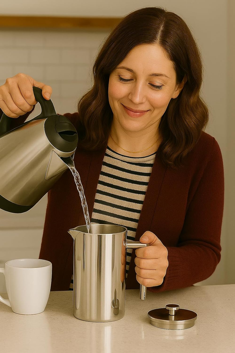 VIA CREMA FRENCH PRESS 800/1000ml Glass/Stainless steel (Edelstahl, 1000ML / 34OZ) 1000ML / 34OZ Ede
