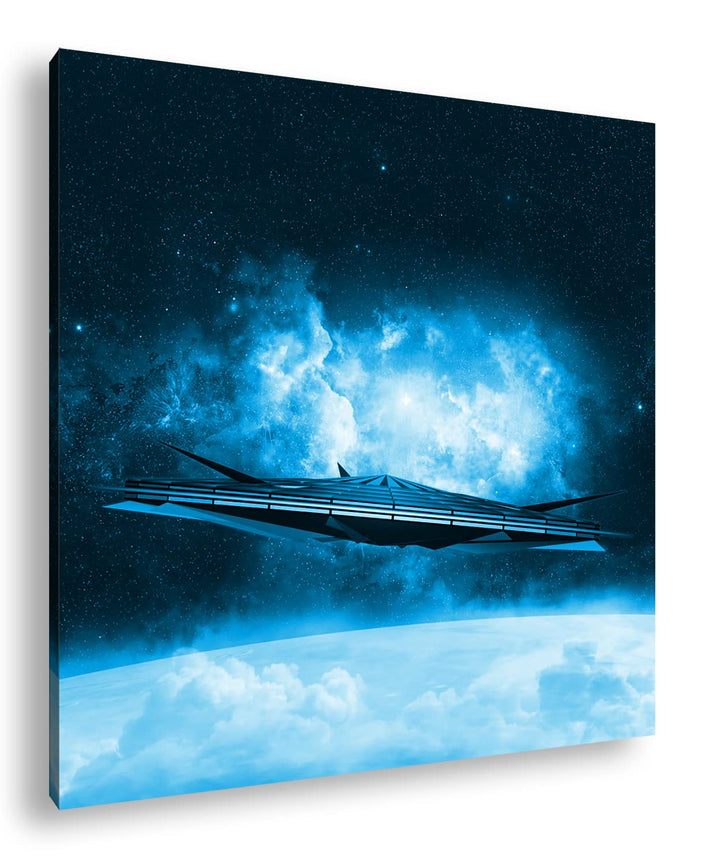 deyoli beeindruckendes Raumschiff im Universum Format: 60x60 Effekt: Monocrome Blau als Leinwand, Mo
