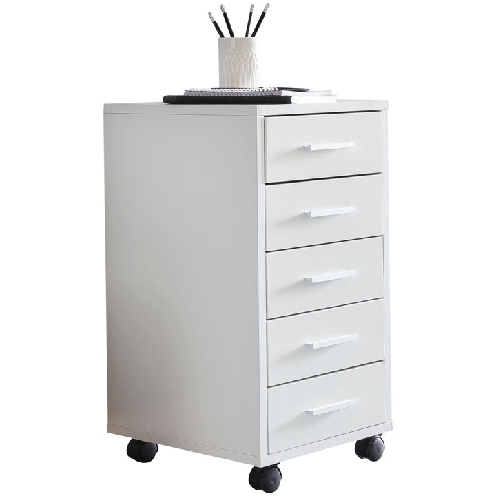 FineBuy Rollcontainer Weiss 33 x 63 x 38 cm Holz Schubladenschrank Schreibtisch, Büro Schrank mit 5