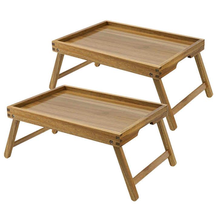 VaeFae Akazien-Betttisch-Tablett, Frühstückstablett aus Holz mit klappbaren Beinen, Betttablett für