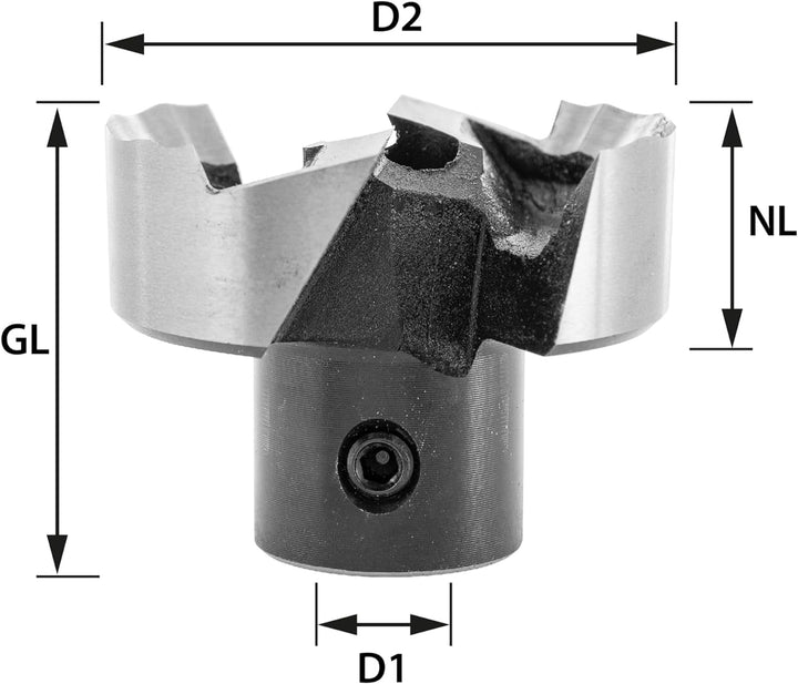 ENT 42445 Aufsteckversenker mit Wellenschliff WS, Durchmesser (D1) 12 mm, D2 45 mm, NL 15 mm, GL 38