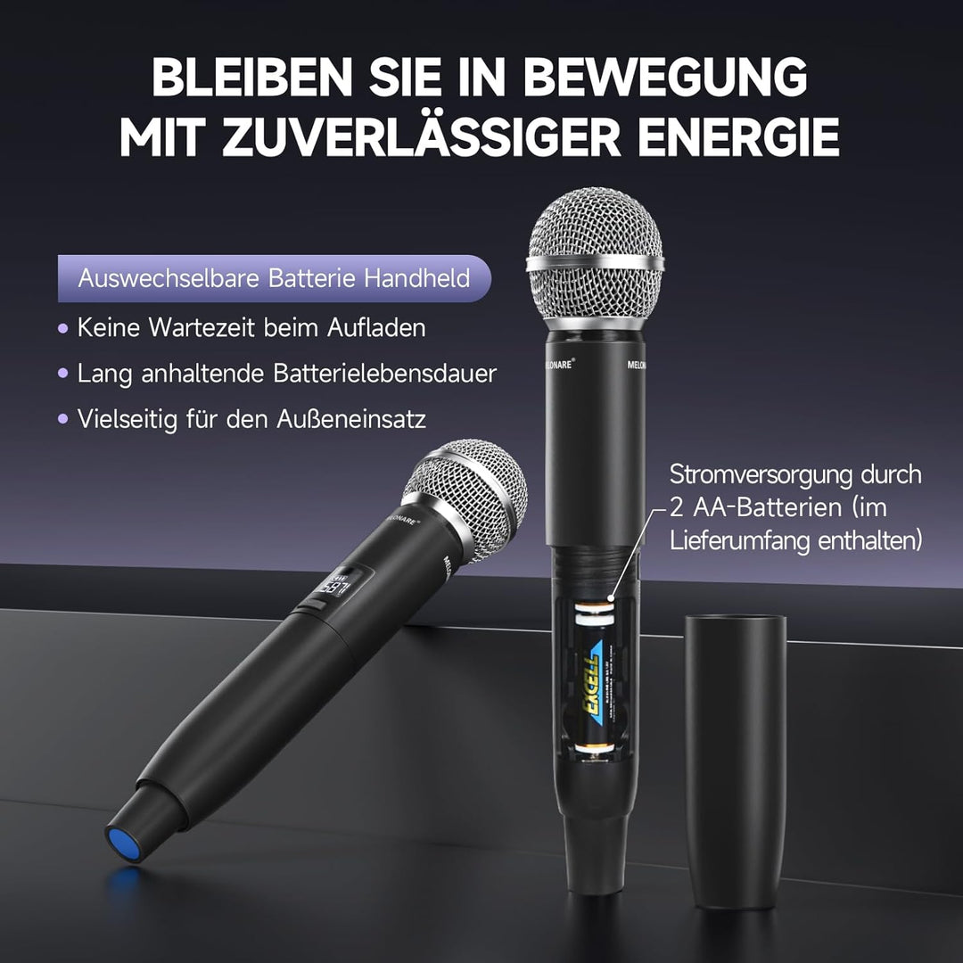 Dual Channel Wireless Microphone System, MELONARE Auto-Scan Professionelles schnurloses dynamisches