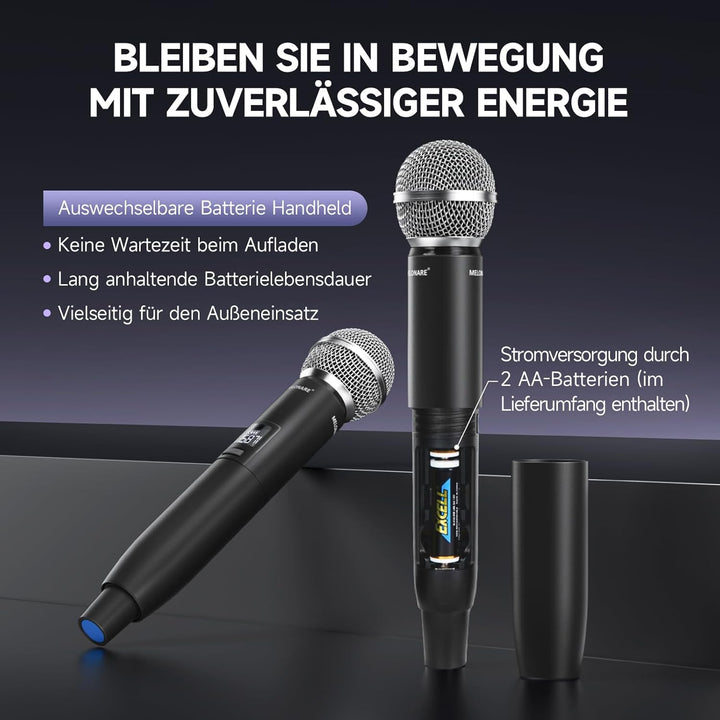 Dual Channel Wireless Microphone System, MELONARE Auto-Scan Professionelles schnurloses dynamisches