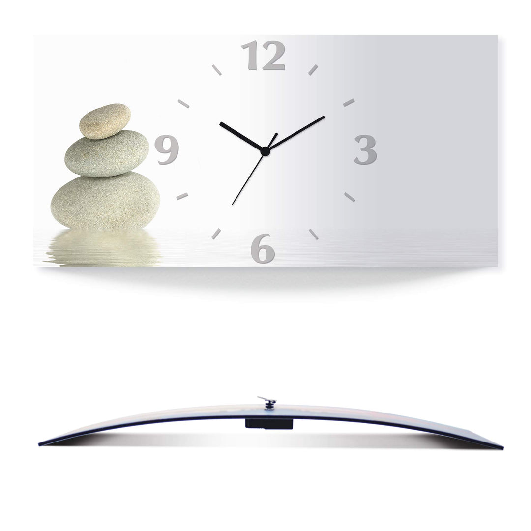 ARTLAND Wanduhr ohne Tickgeräusche Alu Quarzuhr 60x30 cm Rechteckig Lautlos Zen Asiatisch Spa Steine