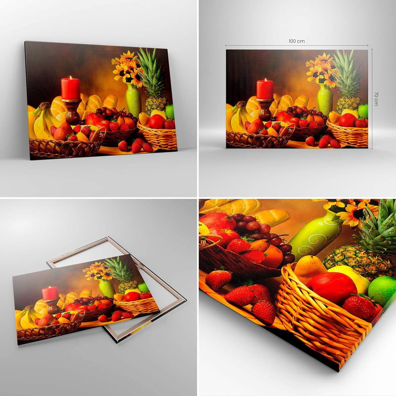 Bilder auf Leinwand 100x70cm Leinwandbild Banane Korb Essen Früchte Gross Wanddeko Bild Schlafzimmer