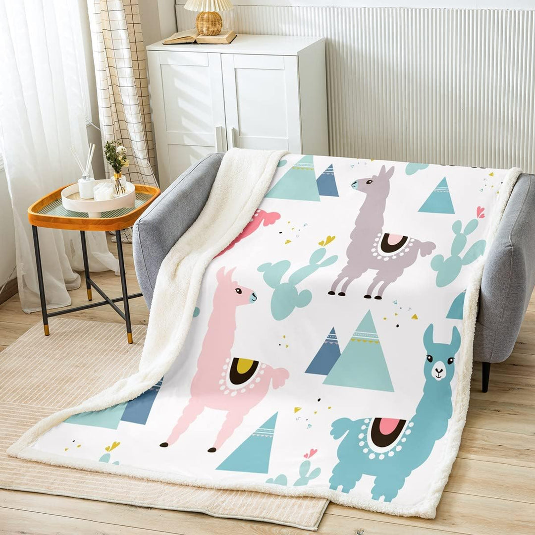 Mädchen Lama Kuscheldecke Schöne Lama Alpaka Design Wohndecke Kaktus Gedruckt Flanell Fleecedecke 15