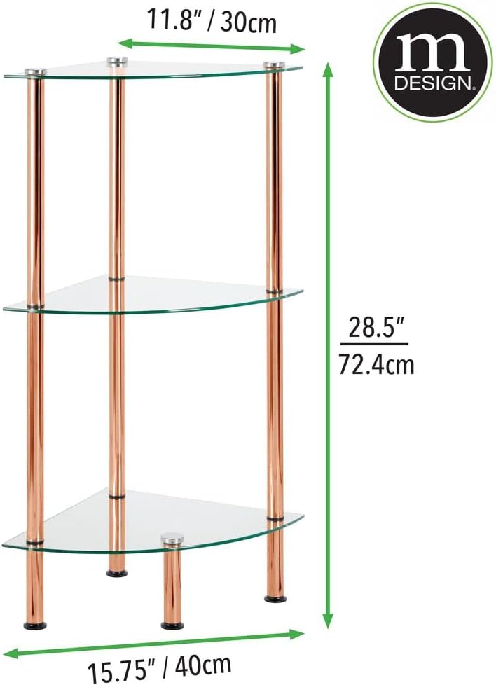 mDesign modernes Glasregal – stilvolles Eckregal aus Glas mit 3 Ebenen – elegantes Ablageregal für B