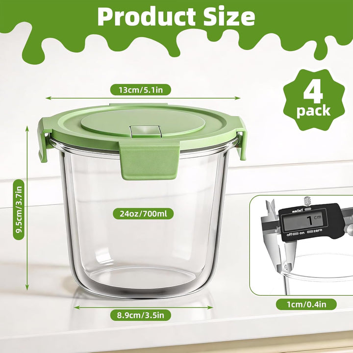 4er Set Runde Glasbehälter mit Deckel, 710 ml Meal Prep Gläser für Suppe, Salat, Müsli – Luftdicht,