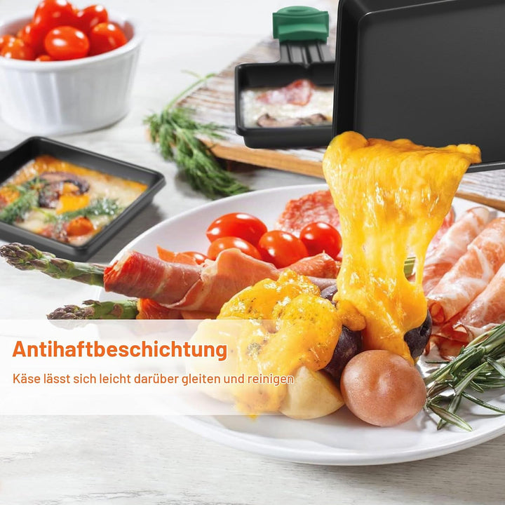 8er Set Raclette Pfännchen antihaftbeschichtet, Mini Grill Pfännchen Ersatz mit 8 Schaber und buntem