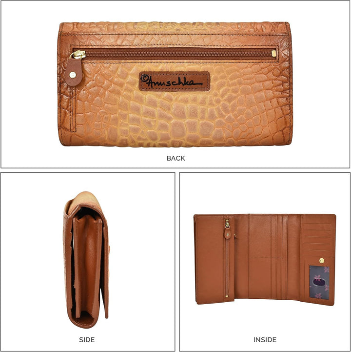 Anuschka Damen Three Fold Wallet-1150 Geldbörse, Einheitsgrösse Karamell mit Krokodilprägung