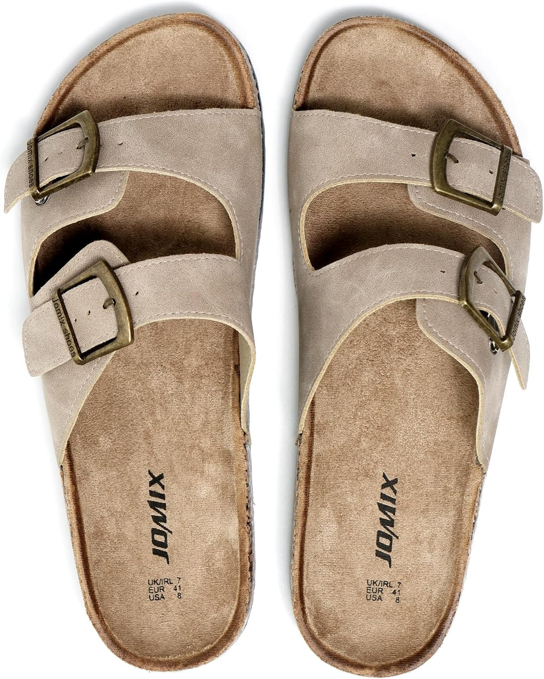 JOMIX Sommer Pantoletten Herren Kunstleder Sandalen Weiche Cork Fussbett Latschen Flache Strandschuh