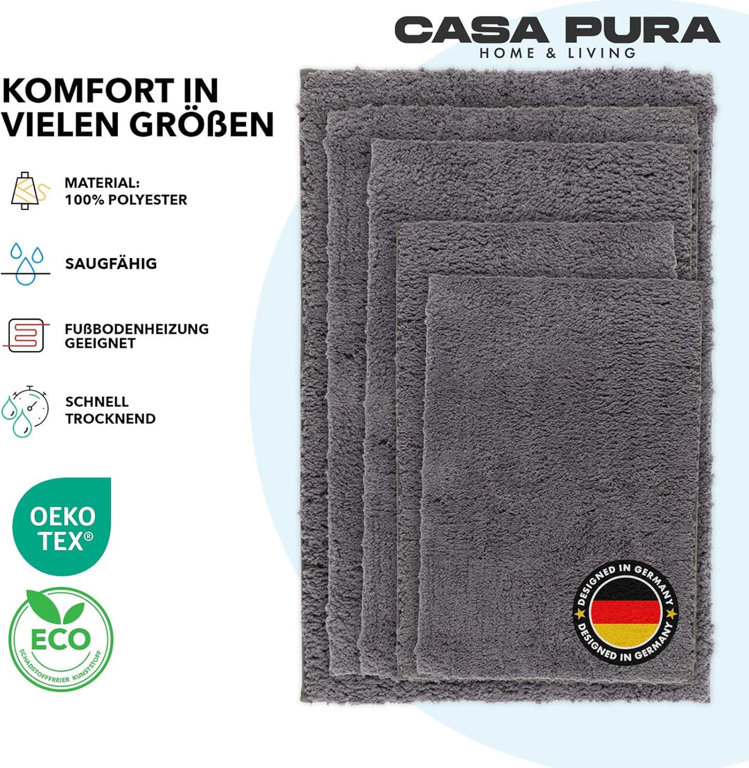 casa pura Badematte grau weicher, Flauschiger Badezimmerteppich in Shaggy Optik, Badvorleger rutschf