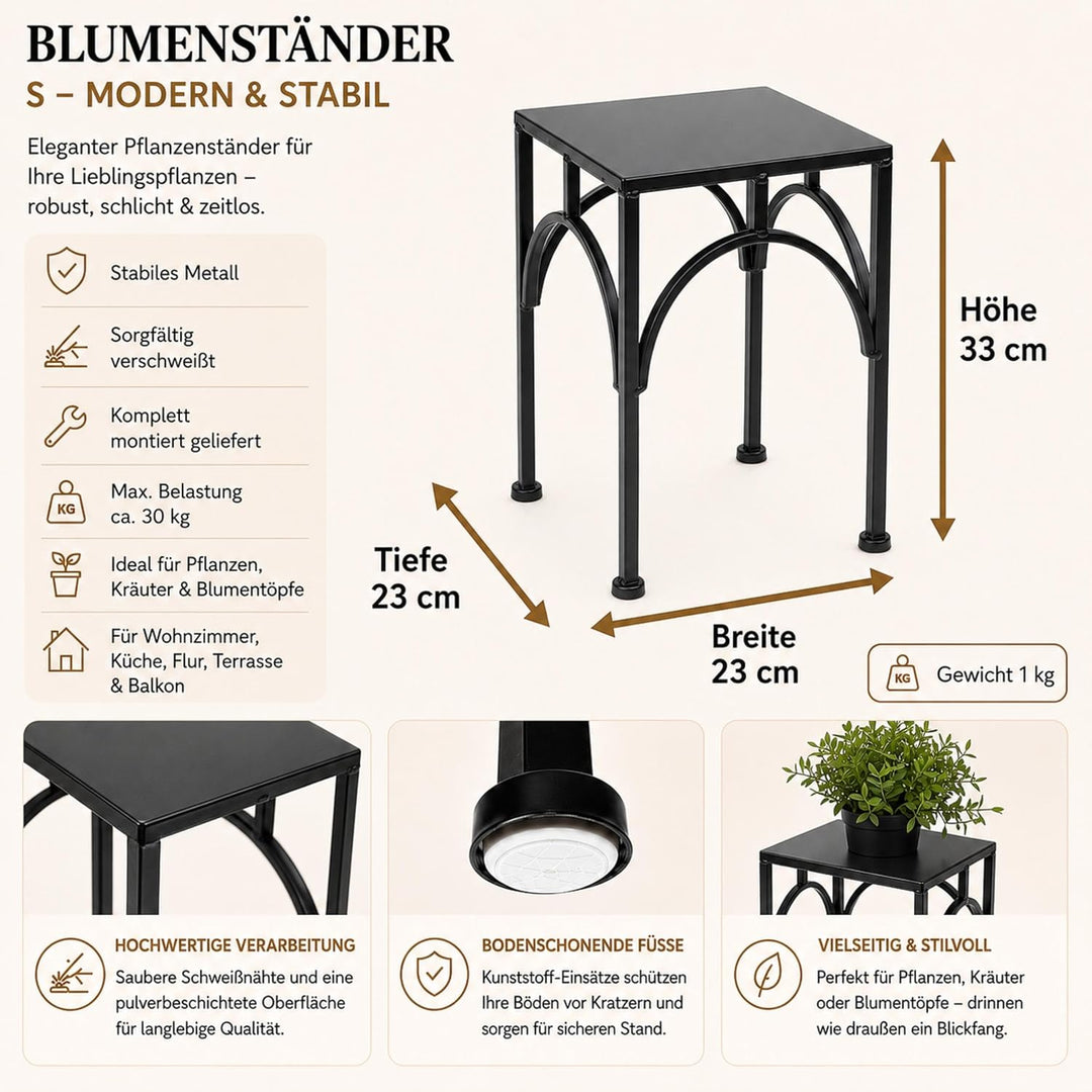 DanDiBo Blumenhocker Metall Schwarz Eckig Blumenständer Beistelltisch 96449 Blumensäule Pflanzenhock