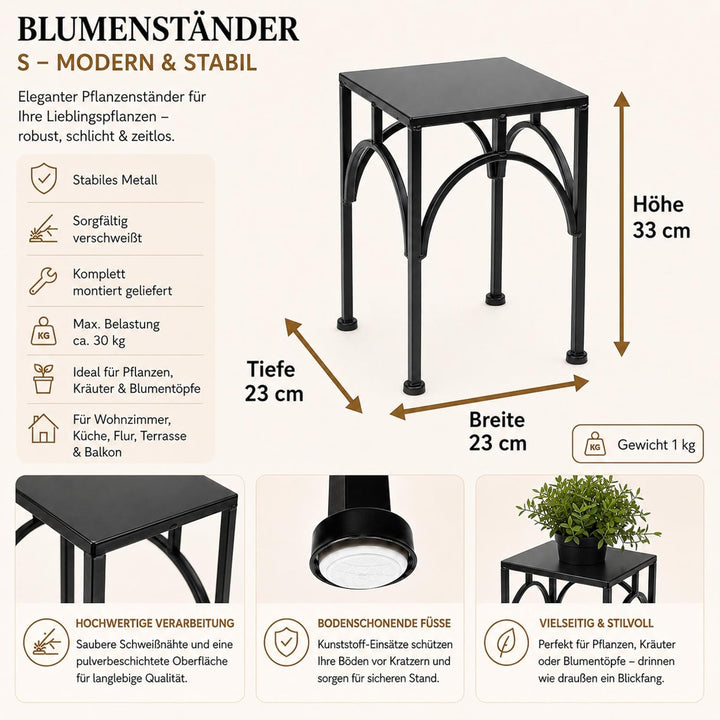 DanDiBo Blumenhocker Metall Schwarz Eckig Blumenständer Beistelltisch 96449 Blumensäule Pflanzenhock