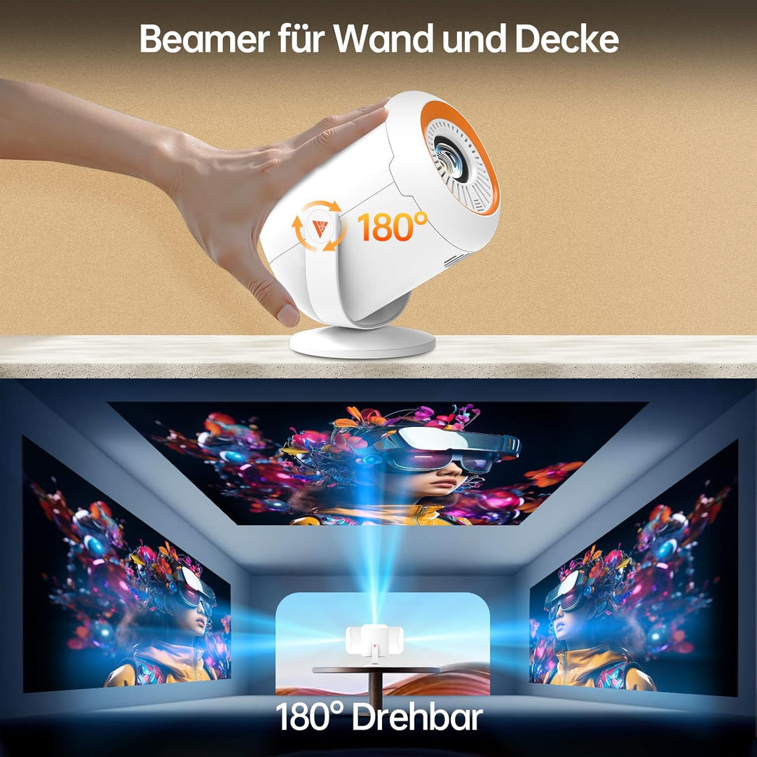 Mini Beamer, 4K Decoding Full HD 1080P, Auto-Keystone Electric Focus, Wi-Fi 6 & Bluetooth 5.0, Wi-Fi