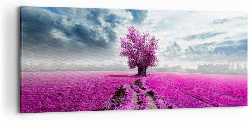 Wandbilder Dekoration Wohnzimmer Heidefeld Baum Wolken Landschaft Panorama Bilder auf Leinwand 120x5