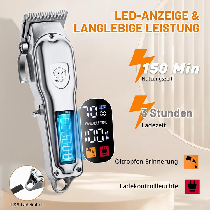 Profi Hundeschermaschine, Schermaschine Hund Katze,Tierhaarschneidemaschine set mit 4 Schneidköpfen