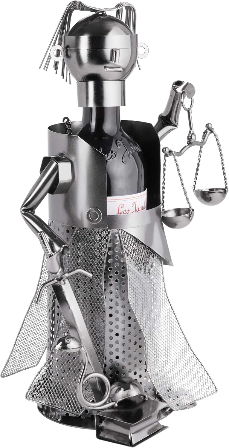 Brubaker Weinflaschenhalter Justitia Silber - Metall Skulptur Flaschenständer - Metallfigur Weingesc