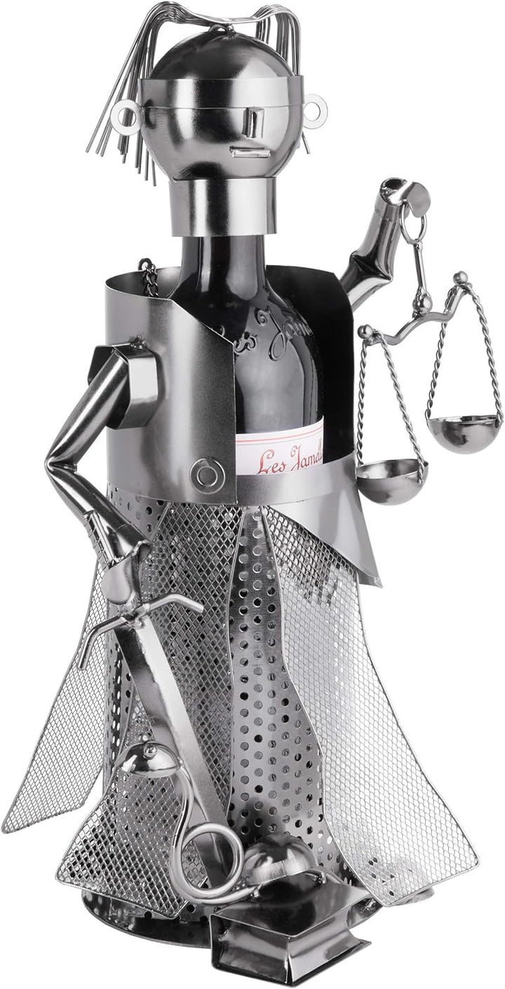 Brubaker Weinflaschenhalter Justitia Silber - Metall Skulptur Flaschenständer - Metallfigur Weingesc