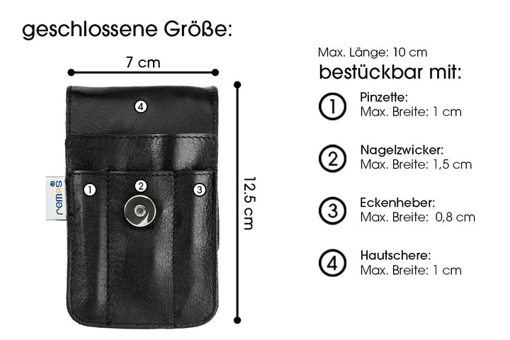 REMOS Nageletui leer aus echtem Leder zum Bestücken mit 4 Instrumenten - schwarz, Schwarz
