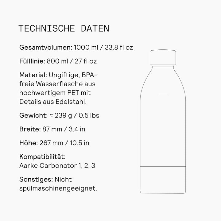 AARKE 2er-Pack PET-Flaschen für Wassersprudler Carbonator 3, BPA-frei mit Details in Edelstahl, 800m
