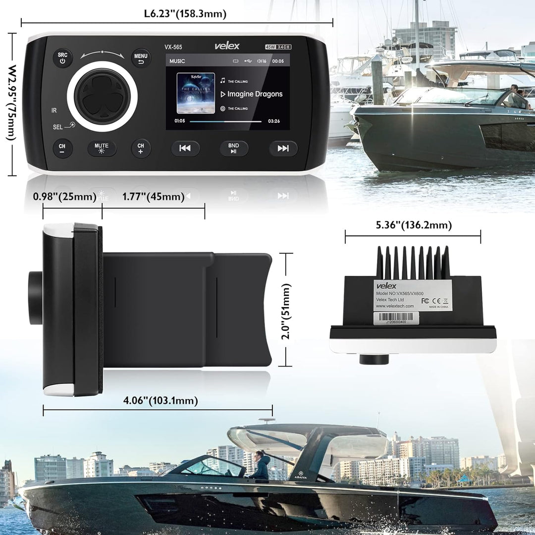 Marine Stereo, Audio Video Player DAB + / FM/AM mit Bluetooth-Streaming, für Yacht, Boot, UTV, ATV,