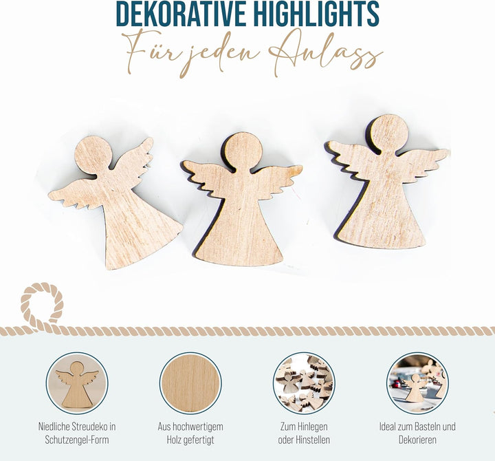 Logbuch-Verlag Engel Streudeko, 30 Stück: Mini Holzteile Set, Kleine Schutzengel aus Holz, Glücksbri