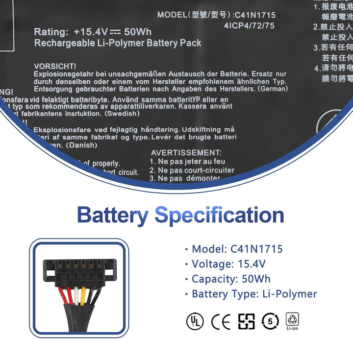 ANTIEE 50Wh C41N1715 Laptop Akku für Asus Zenbook 13 UX331UA UX331UA-1A UX331UA-1E UX331UN UX331FN U