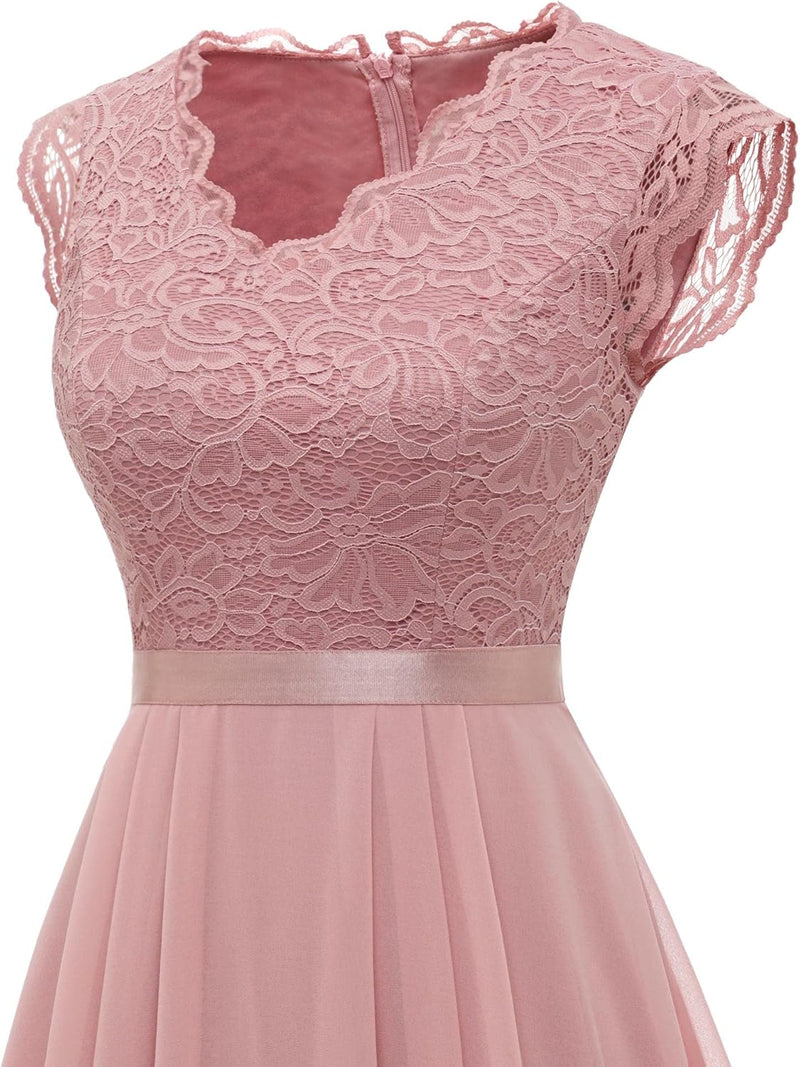 Dressystar Damen Ballkleid Maxi Lang Abendkleider Elegant für Hochzeit Spitzen Cocktailkeid S Kurz-b