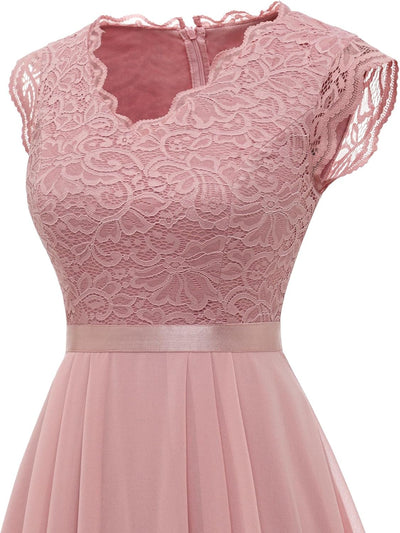 Dressystar Damen Ballkleid Maxi Lang Abendkleider Elegant für Hochzeit Spitzen Cocktailkeid L Kurz-b
