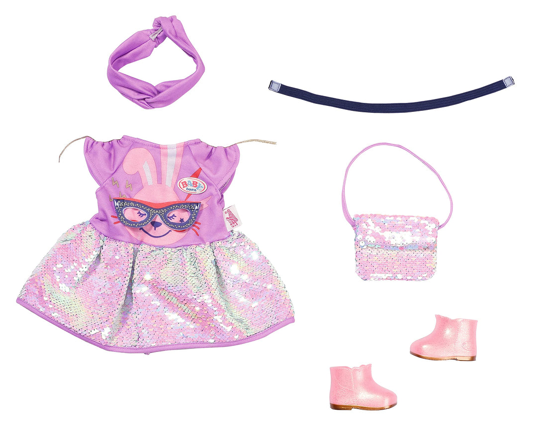 BABY born Zapf Creation 830796 Deluxe Happy Birthday Outfit 43 cm Puppenkleid und Handtasche mit Gli