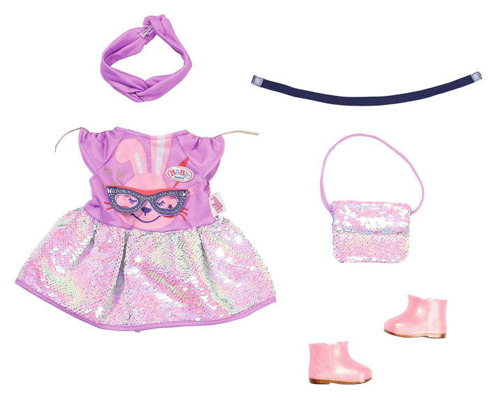 BABY born Zapf Creation 830796 Deluxe Happy Birthday Outfit 43 cm Puppenkleid und Handtasche mit Gli