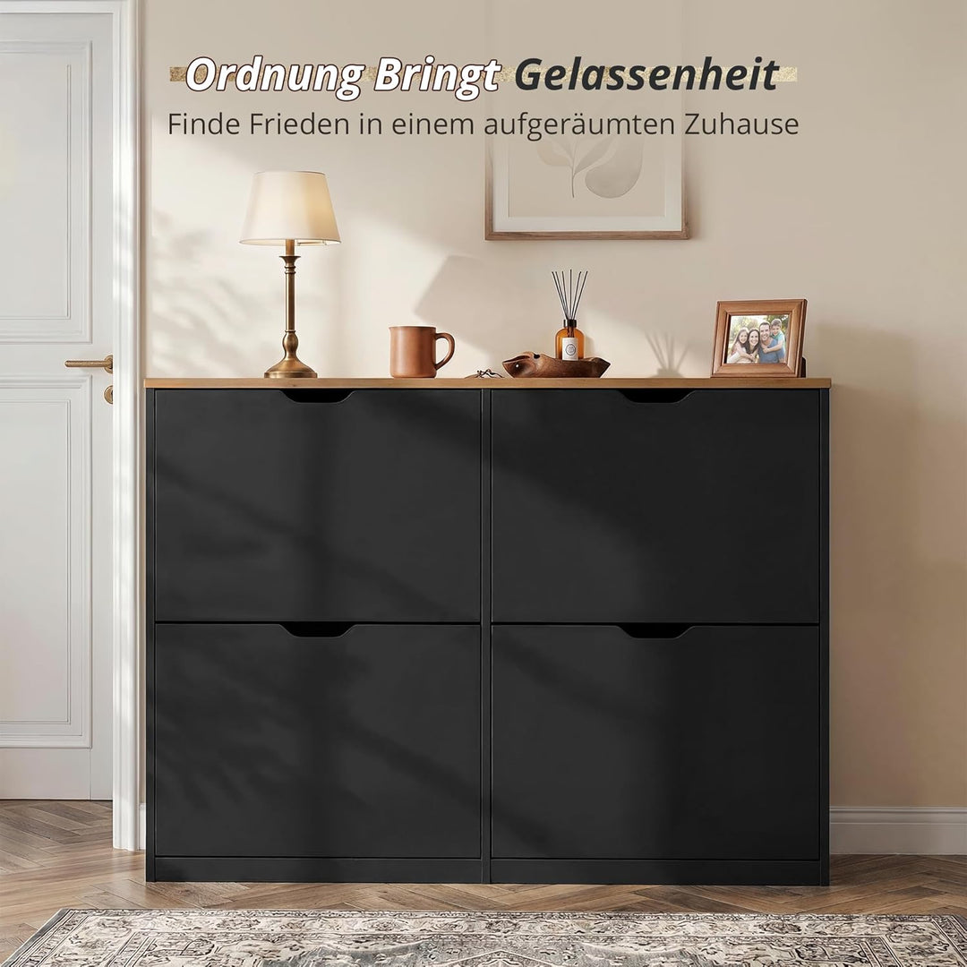 LUE BONA Schuhschrank mit 4 Flip-Klappen,Schuhschrank Schmal 23 cm Tiefe,Schuhkipper Geschlossen mit