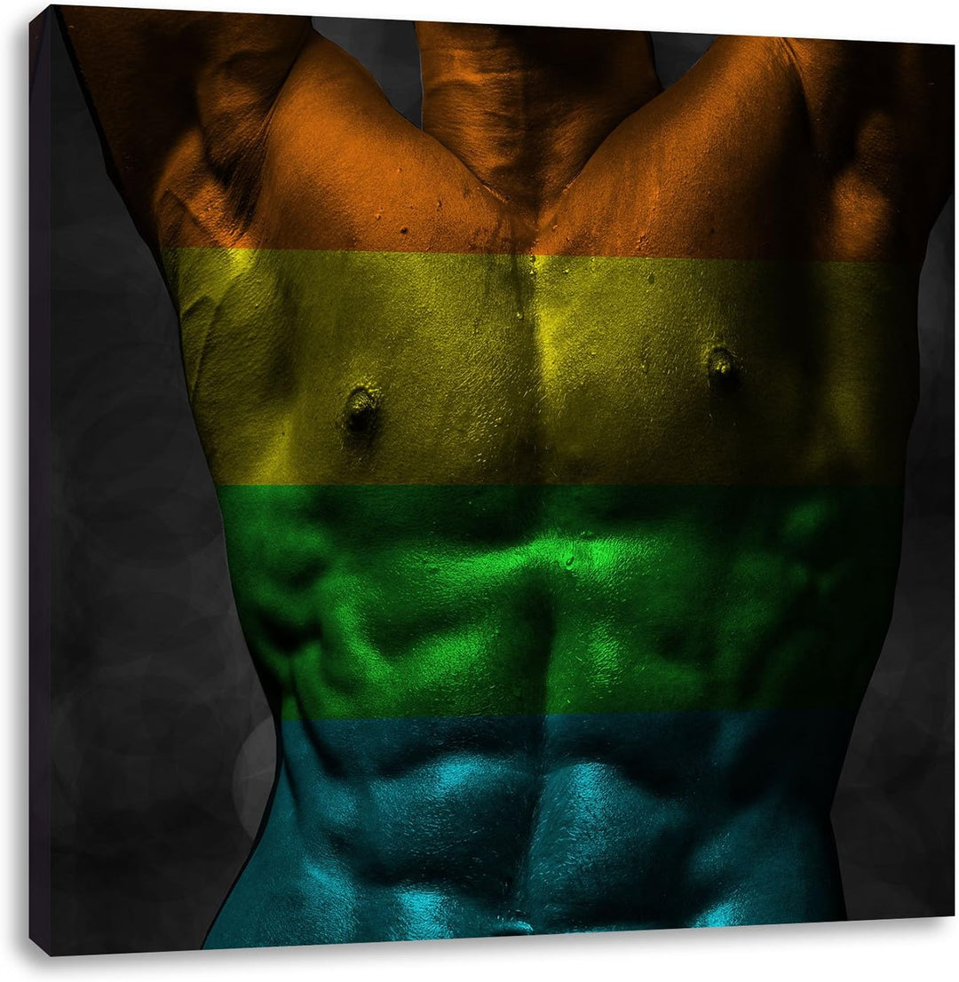 Pixxprint Sixpack Body Mann als Leinwandbild Quadratisch/Grösse: 70x70 / Wandbild/Kunstdruck/fertig