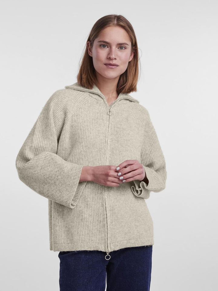 PIECES Damen Pcjade Ls High Neck Knit Cardigan Bc Strickjacke M White Pepper, M White Pepper