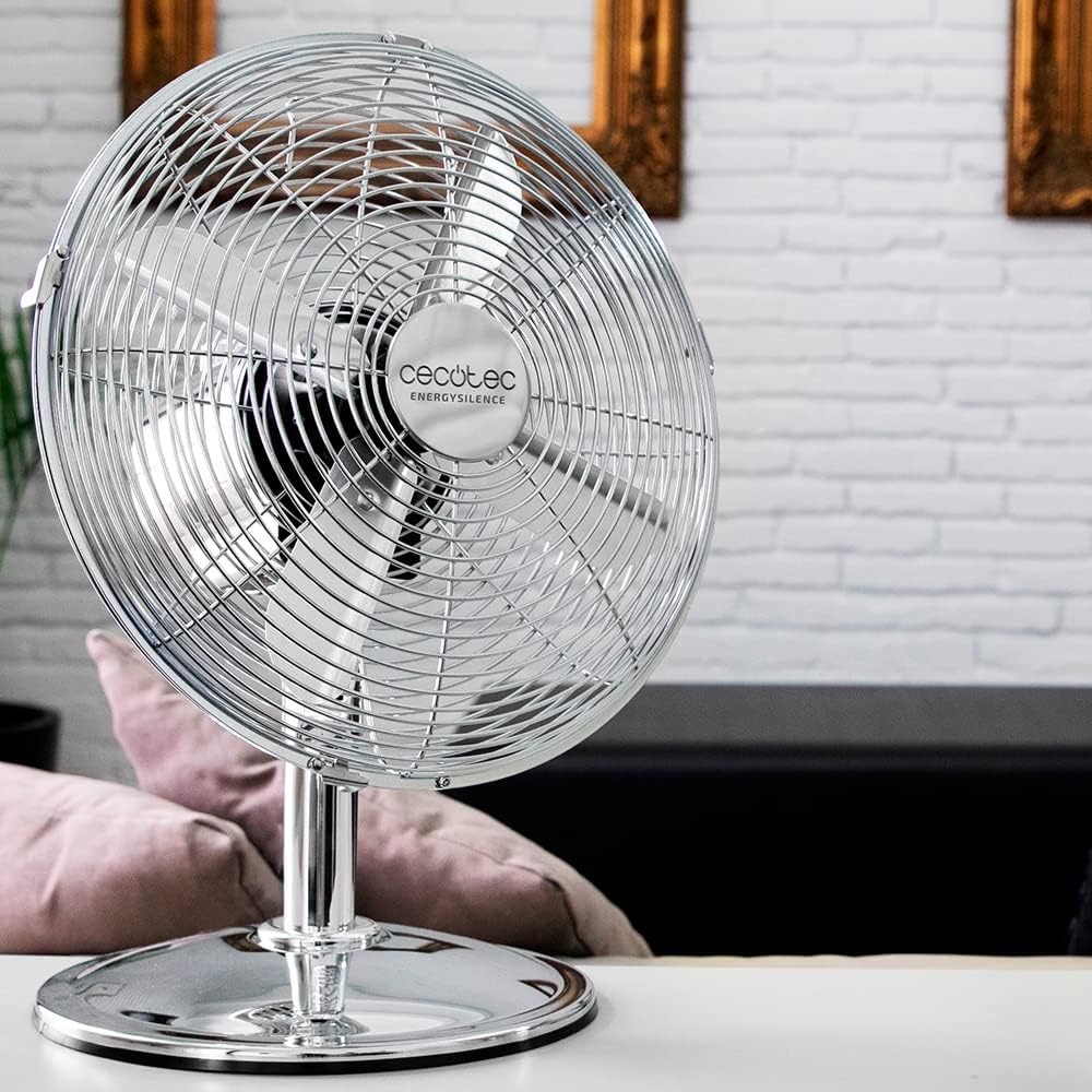 Cecotec EnergySilence 620 RetroDesk Tischventilator, 40 W, Chrom-Finish, Durchmesser 30,5 cm mit 4 F