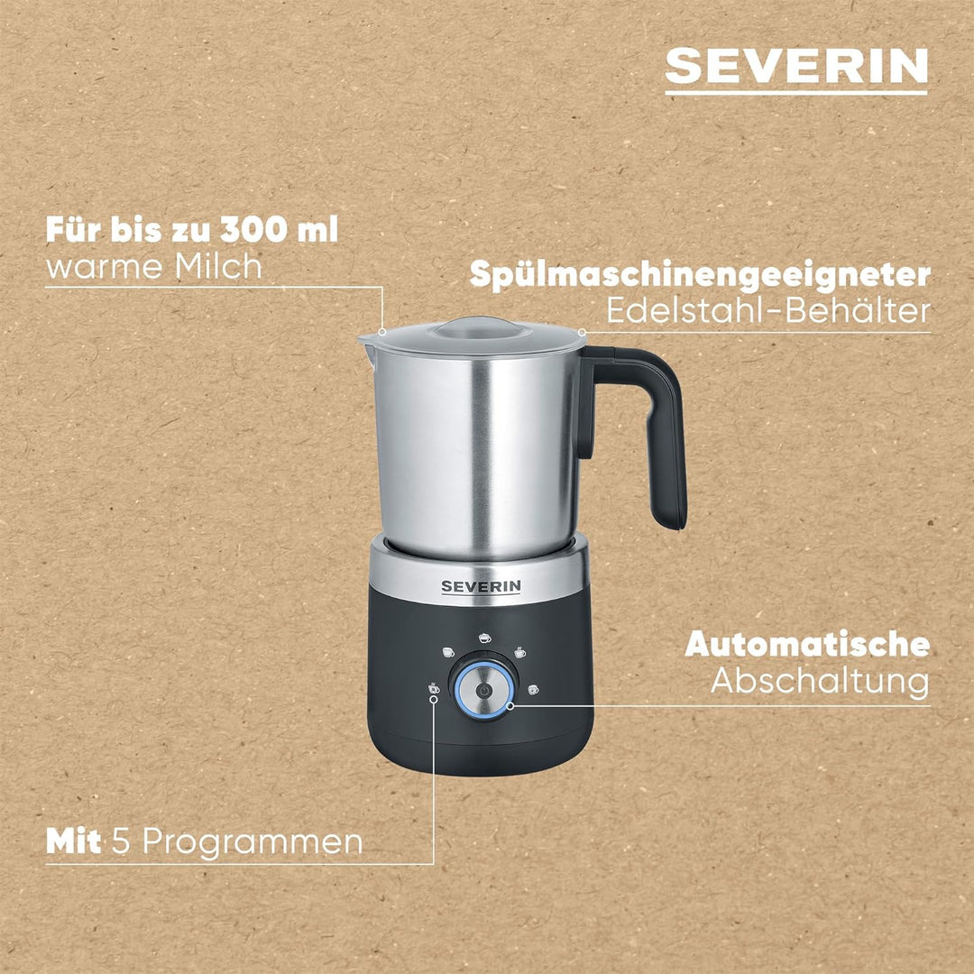 SEVERIN Milchaufschäumer, elektrischer Milchaufschäumer mit Edelstahl-Milchbehälter, Milchschäumer f