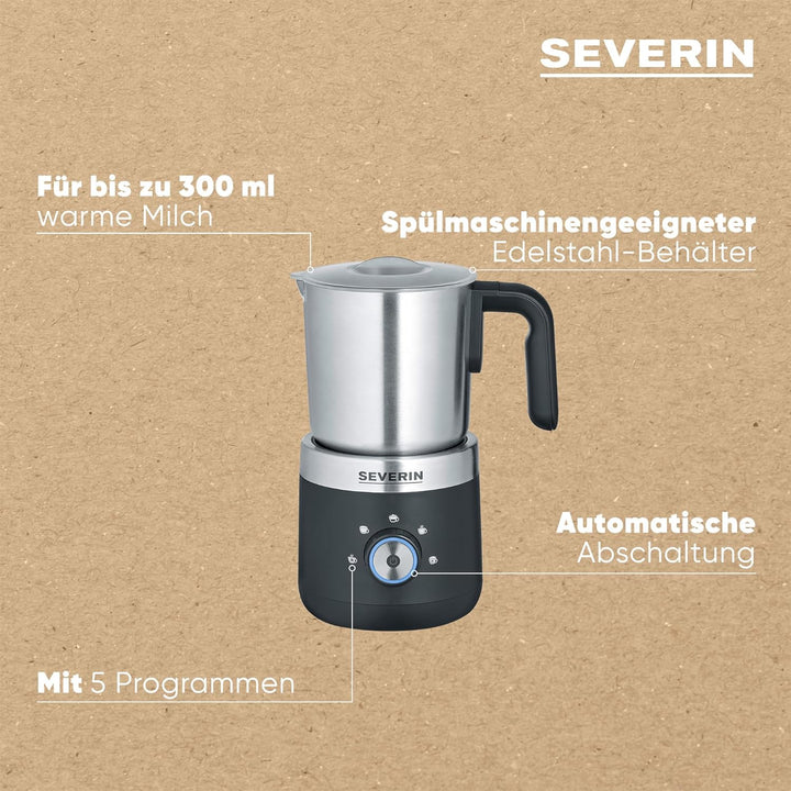 SEVERIN Milchaufschäumer, elektrischer Milchaufschäumer mit Edelstahl-Milchbehälter, Milchschäumer f