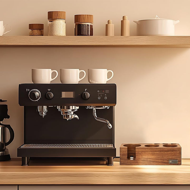 Espresso Tamperstation 58 mm Kaffee Tamper Station aus Walnussholz Barista Tamping Station Höhenvers