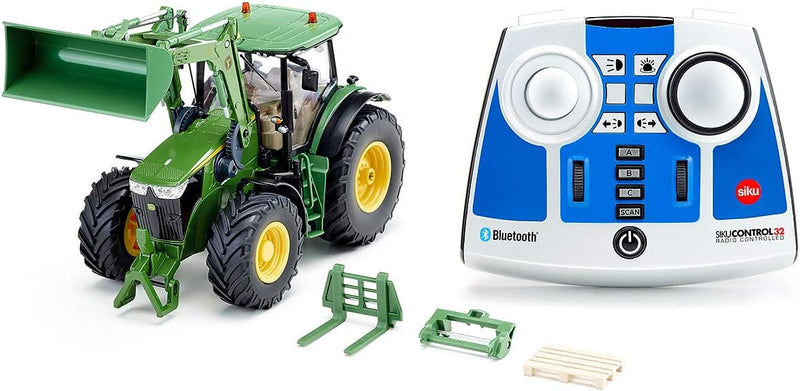 siku 6795, John Deere 7310R Traktor mit Frontlader, Grün, Metall/Kunststoff, 1:32, Ferngesteuert, In