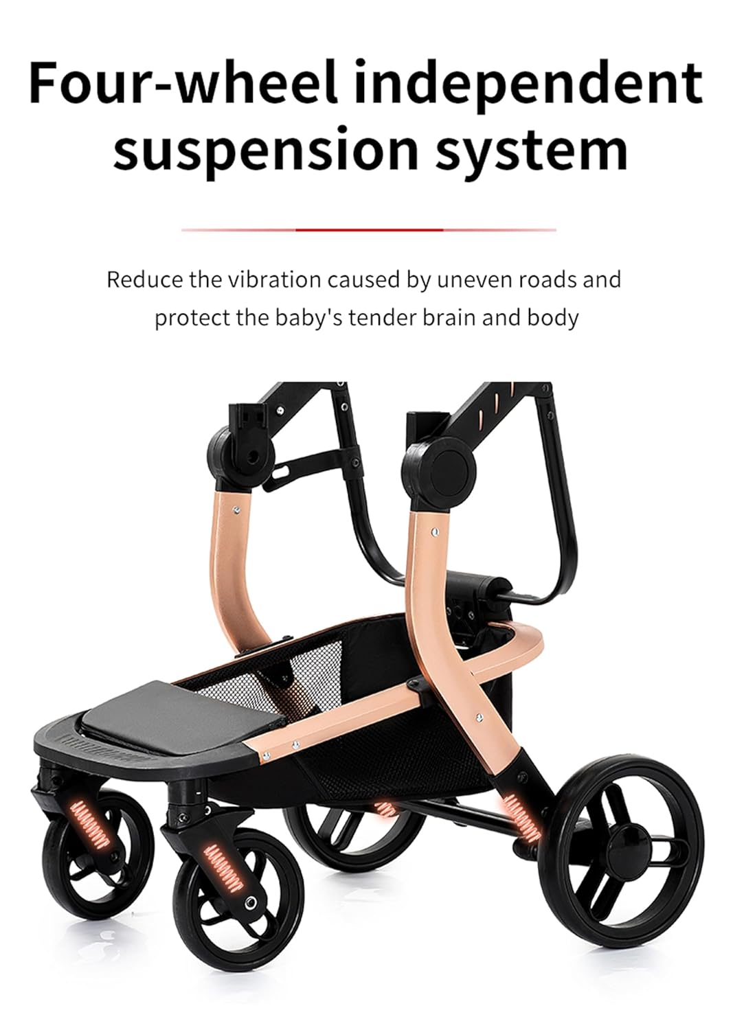 MoLi PU-Leder Kinderwagen 3 in 1, Kinderwagen mit Umkehrbarem Doppelschiebemodus, Buggy Grosser Bequ