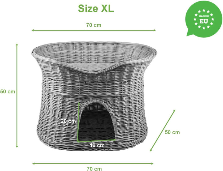 Katzenkorb zum Schlafen – Katzenhütte Indoor – Grösse XL: 70 cm oval – Katzenhöhle aus Weide – Zweis